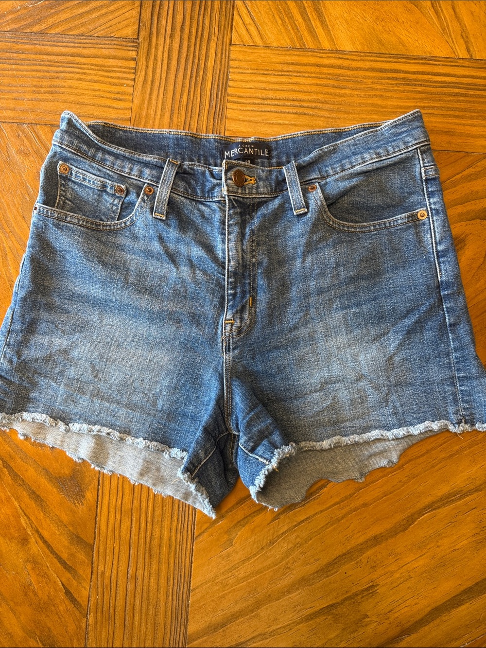 J. Crew Medium Blue Denim Frayed Hem Shorts